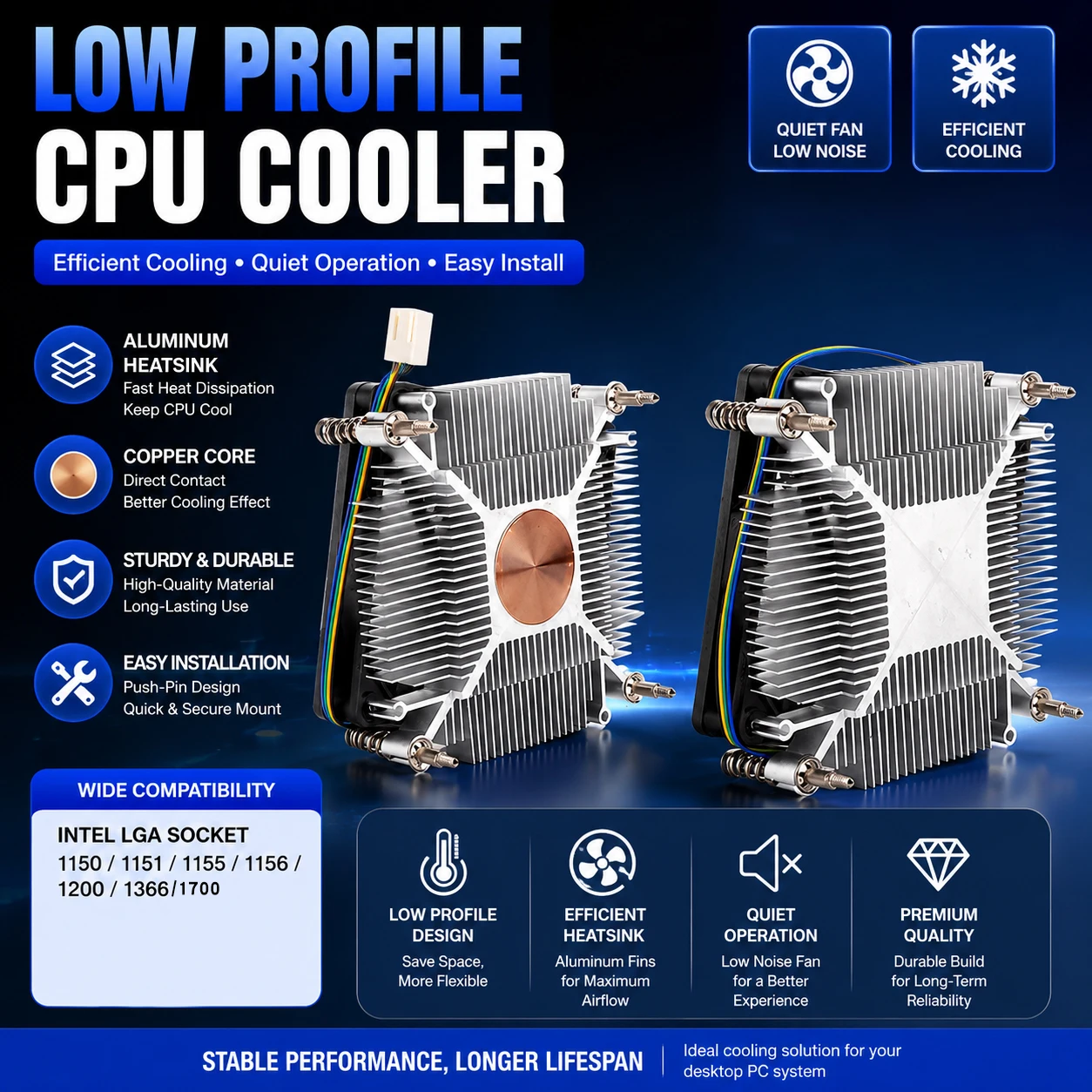 CPU Air Cooler 80MM 4PIN PWM Tower CPU Cooling Fan Heatsink for Intel LGA1150 1151 1155 1156 1200 1366 1700 1851 Desktop PC