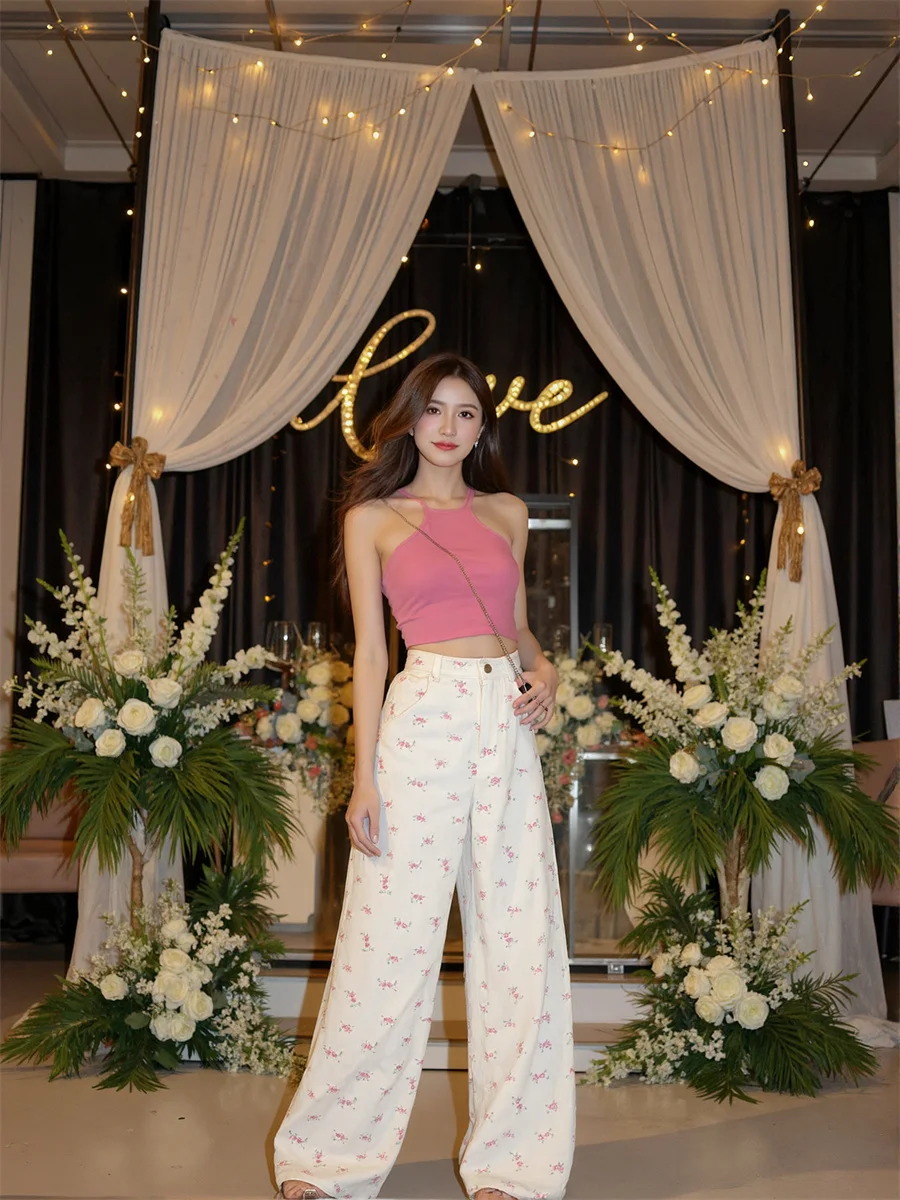 Süße Blumen Hohe Taille Jeans Tuch Für Frau Denim Hosen Frauen Kleidung Winter Modal Hohe Nordic-Stil Faulenzen Homewear dame BF