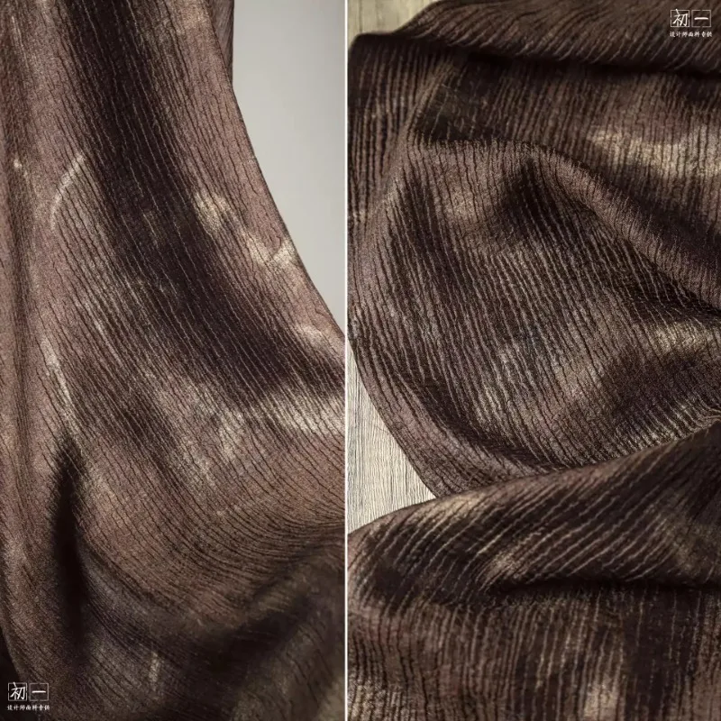 

Retro Dark Brown Cracked Fabric Micro Pleated Rayon Shirt Dress Pants Clothing Designer Fabrics Cloth for Diy Sewing Per Meter