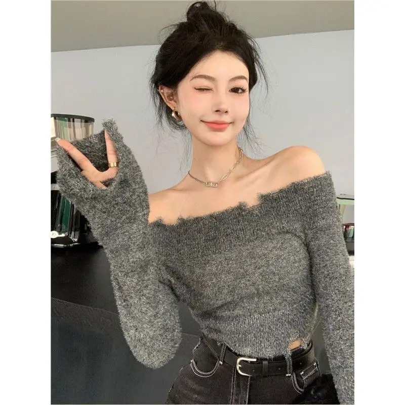 

Свитера Джемперы Женские пуловеры 2025 Мокет из двух предметов Короткие повседневные BF Y2K Стильные Современные поездки на работу Осень Модные Классические однотонные шикарные