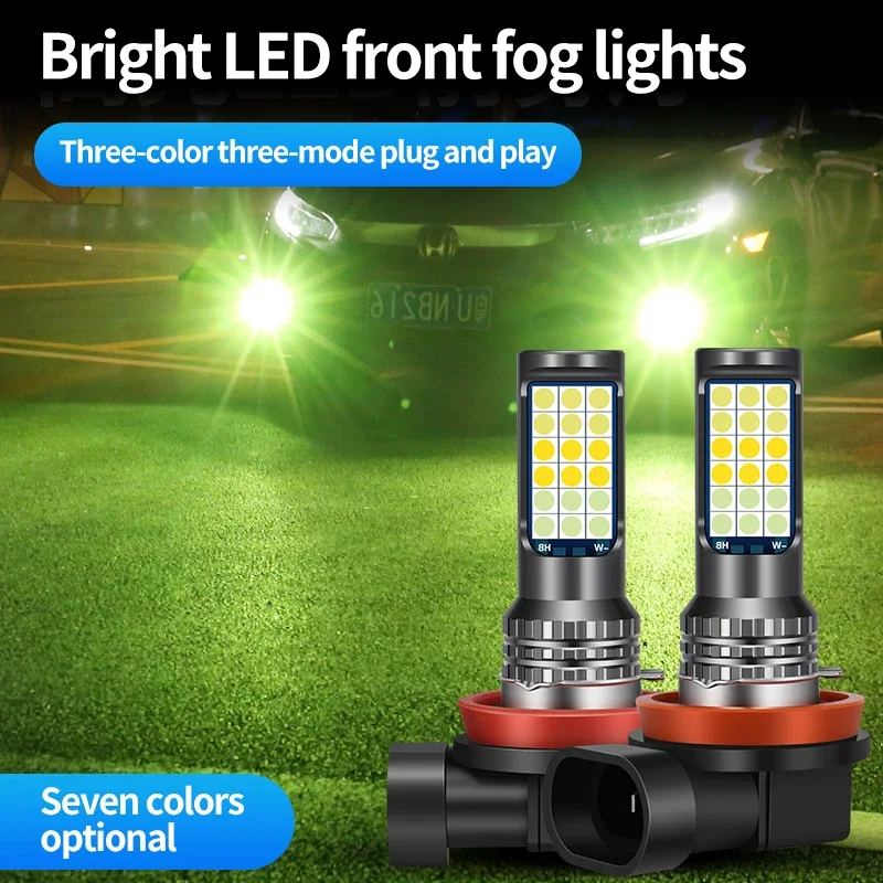H4 H7 H11 LED Fog Light Tricolor Bulbs H1 H3 9005 HB3 9006 HB4 880 H27 H8 H9 35W Car Lamp White Ice Blue Red Yellow Pink