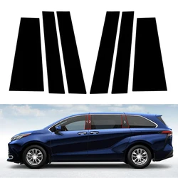 6pcs Set Glossy Black Pillar Post Door Side Window Trim Decal Cover Car Stickers Kit Fit For Toyota Sienna 2021-2024 2023 2022