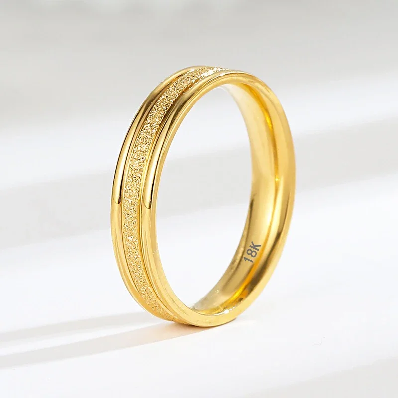 Never Fade 4mm Frosted Ring Fashion Gold Color Stainless Steel Rings For Men and Women Exclusive Couple Wedding Band Gift Rings