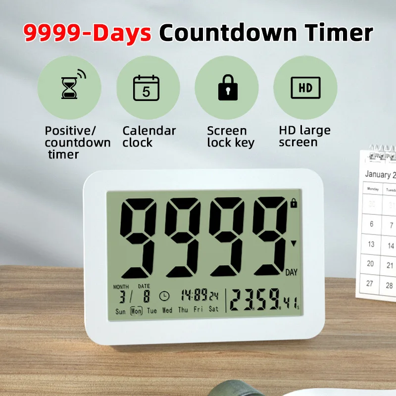 Large Screen Electronic Countdown Digital Timers 9999-Days Count Down Clock Classroom Timer Retirement Countdown Timer