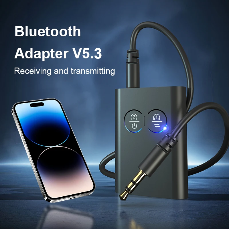 ﻿QCC3040 Bluetooth 5.3 Audio Receiver Transmitter One to Two Supports APTX 2-in-1 Receiver Transmitter 3.5mm Aux Audio Adapter