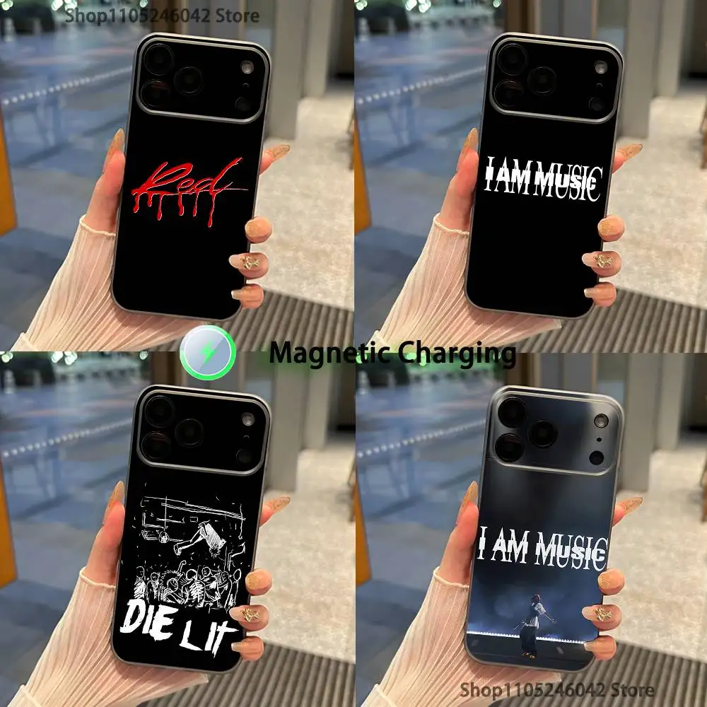 I AM MUSIC P-Playboi Carti Casing Ponsel Transparan Anti Benturan Warna Abu-abu Untuk iPhone 17,16,15,14,13,12,11,Pro,Max,Plus, Pengisian Daya Magnetik