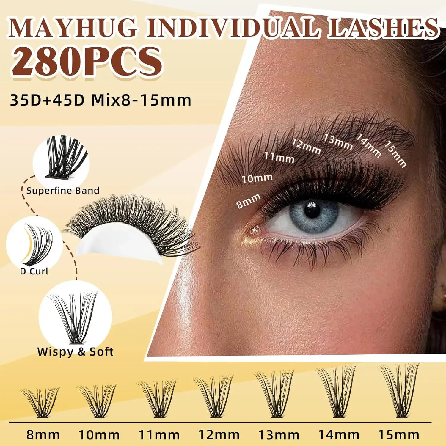 280Pcs Cluster Lash 8-15MIX D Curl DIY Eyelash Extensions Volume Lash Clusters Individual Lashes Natural False Lash