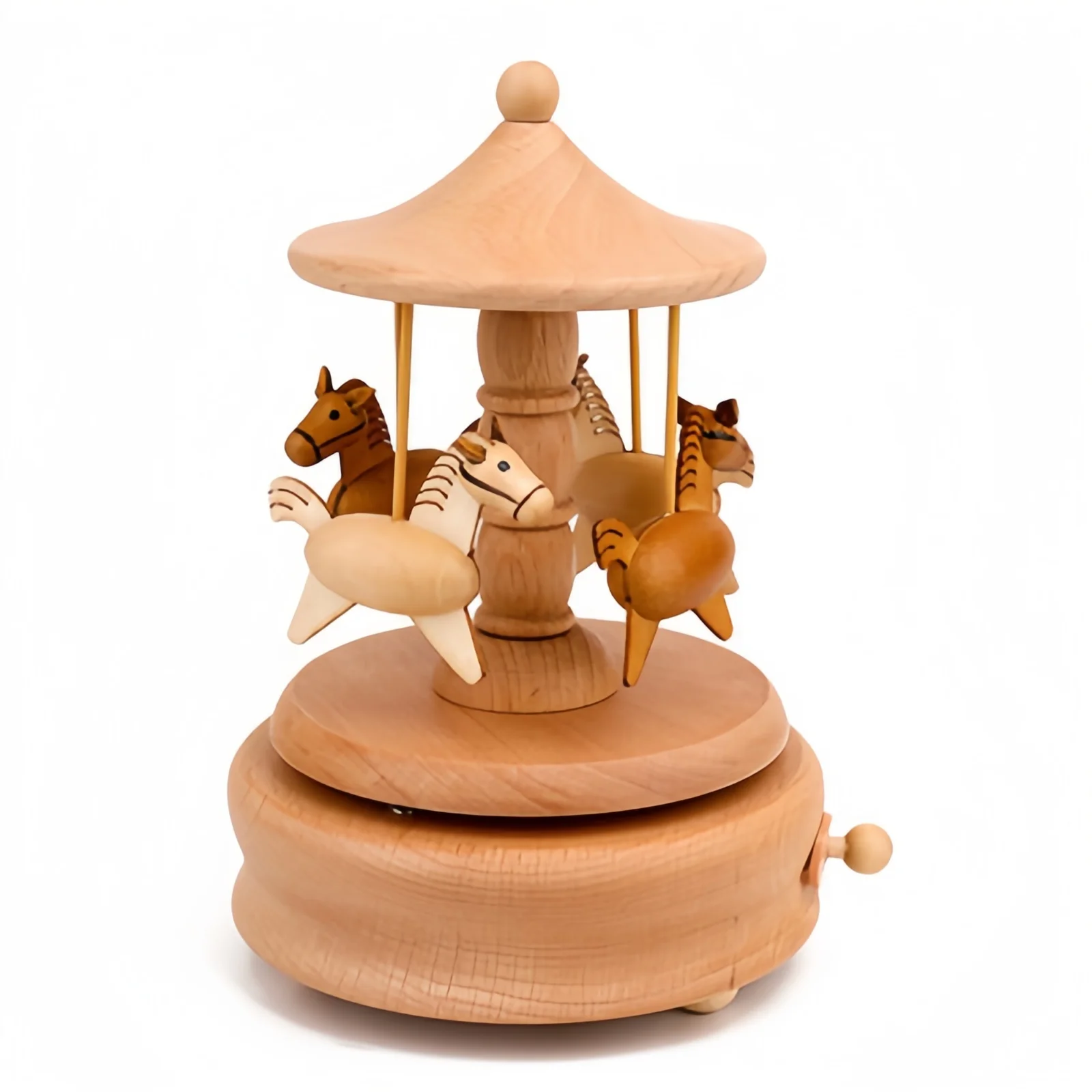 

High Quality Beech Music Box hand wood craft rotate Horse Carousel Birthday Gift