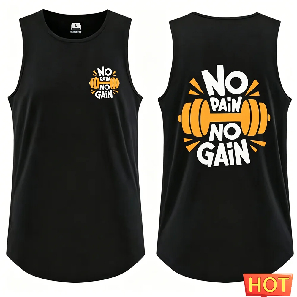 Men's Sleeveless T-shirt Gym NO PAIN NO GAIN men's t-shirts tank tops Oversized Summer Loose Top Mens fitness vest Mens clothing