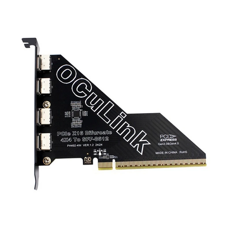 Pcie 4.0 X16 To 4 Ports Oculink SFF-8611&8612 Adapter Card Support SFF-8611&8612 To SFF-8639 U.2 SSD Adapter Card