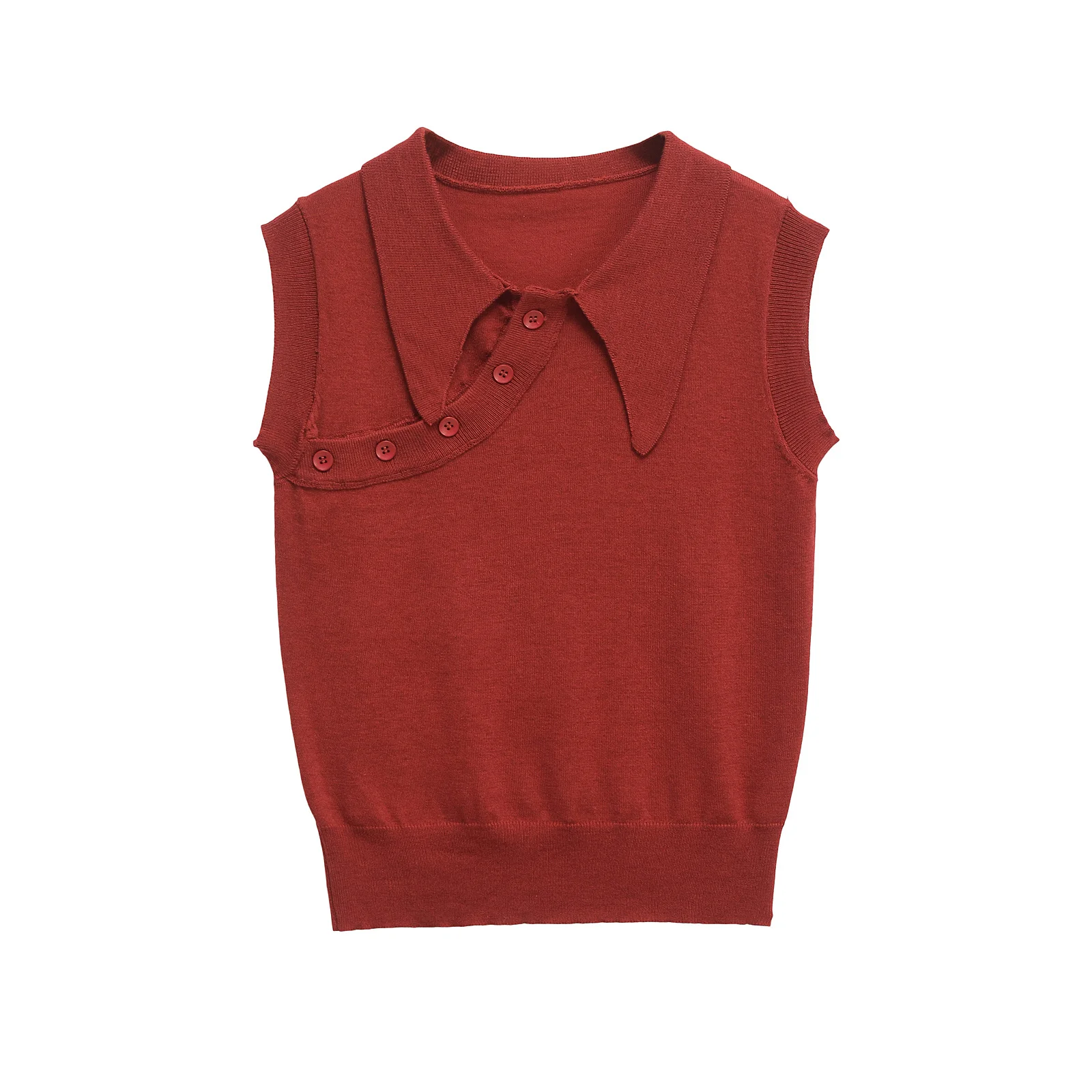 

Spring and Autum New Women's Casual Knitted Sweater European and American Style New Fashion Versatile Lapel Sleeveless Shirt