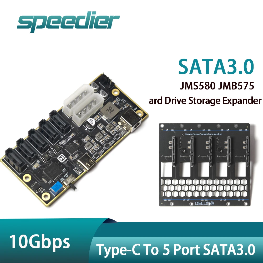 USB-C Type C To 5 SATA 3.0 Adapter Card JMS580 JMB575 10Gbps SATA Multiplier Hard Drive Storage Expander for 2.5/3.5'' HDD SSD