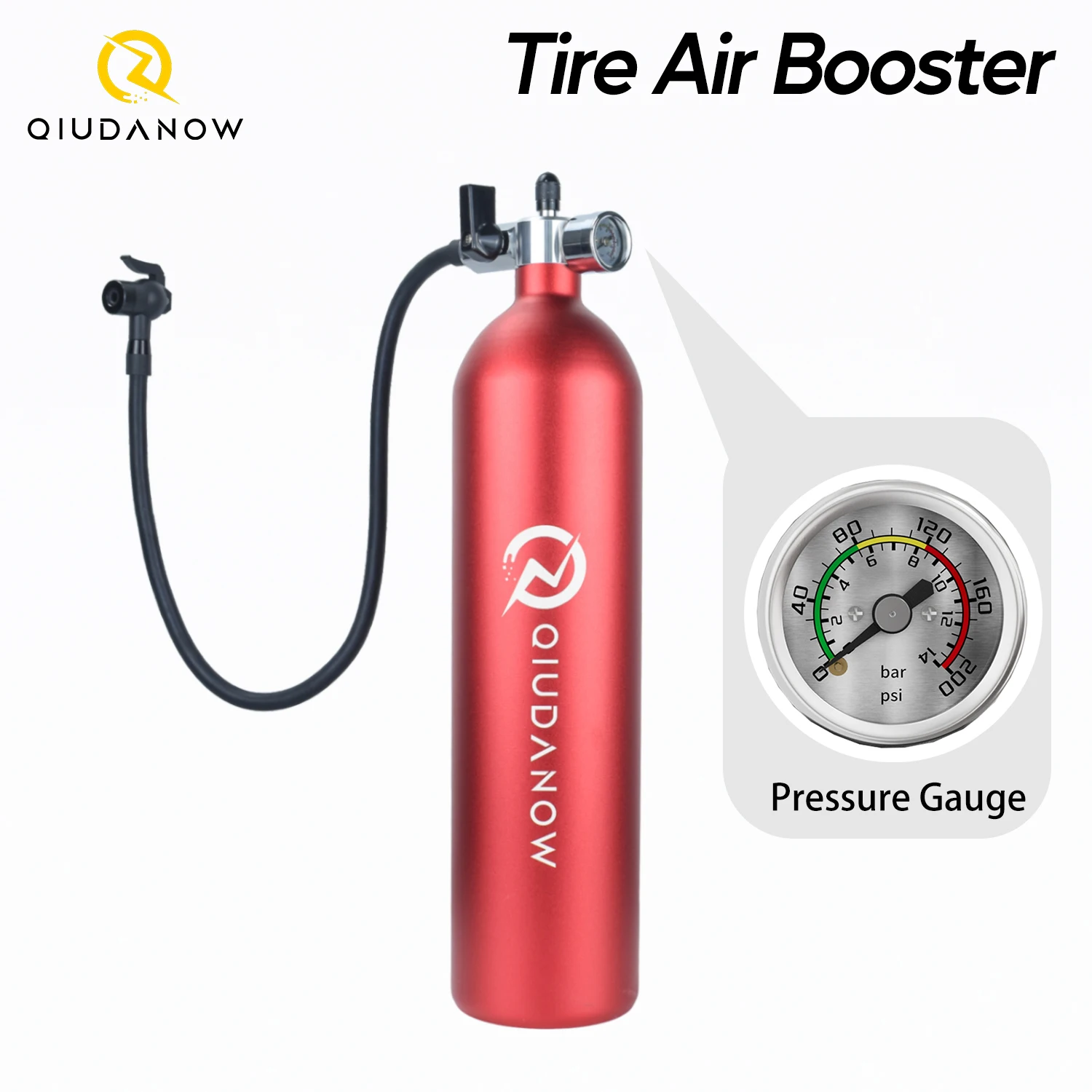 

QIUDANOW High-Pressure 1.3L Tire Air Booster with Gauge fits Schrader/Presta Valves for Bike Vacuum Tubeless Tire MTB/Road Bike