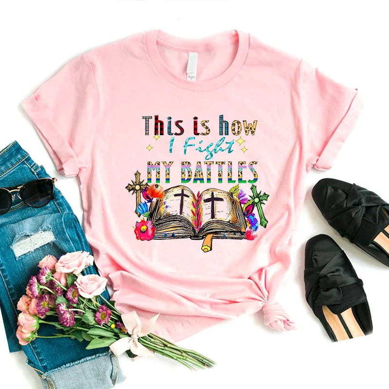 

This Is How I Fight My Battles Graphic Print Tshirt Girls Jesus Christianity T Shirt Women Leopard Casual T-Shirt Femme