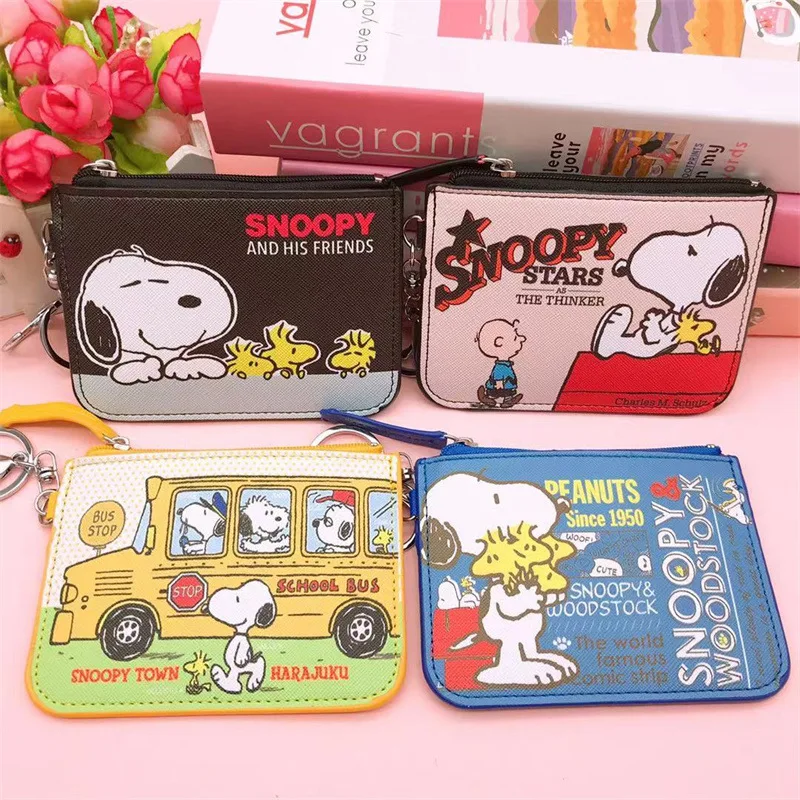 Porta Tarjetas Kawaii de Snoopy, Porta Tarjetas de PU con Dibujos Animados, Porta Tarjetas de Comida para Estudiantes, Porta Certificados de Control de Acceso, Colgante para Mochila, Regalo