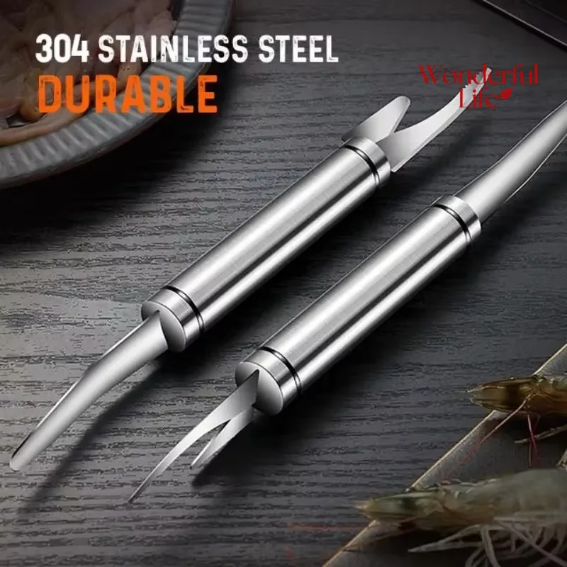Stainless Steel 6 In 1 Fish Knife Multifunctional Fast Shrimp Peeler Shrimp Line Kitchen Tools Cutting scraping digging Knife