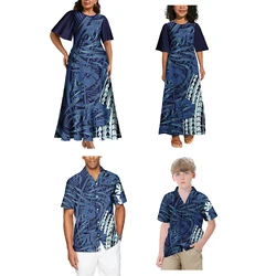 New Polynesian Island 4pcs Family Matching Set Puletasi Style Samoa Custom Women'S Clothing Plus Size Dresses Hawaiian Shirt Man