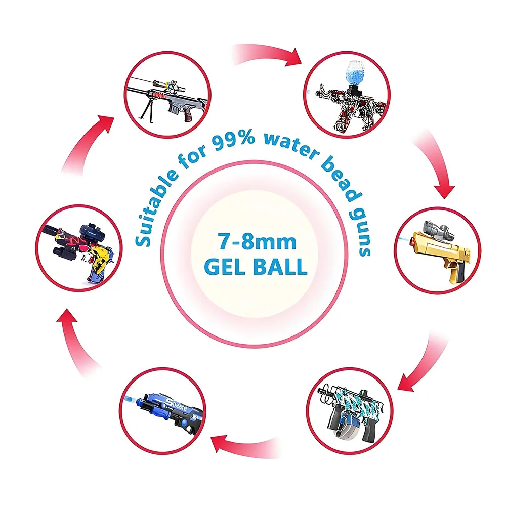 7-8mm 블래스터 비즈 탄약 블래스터 건 피스톨 장난감 총 액세서리 스플래터 볼 건 데스크탑 병 장식