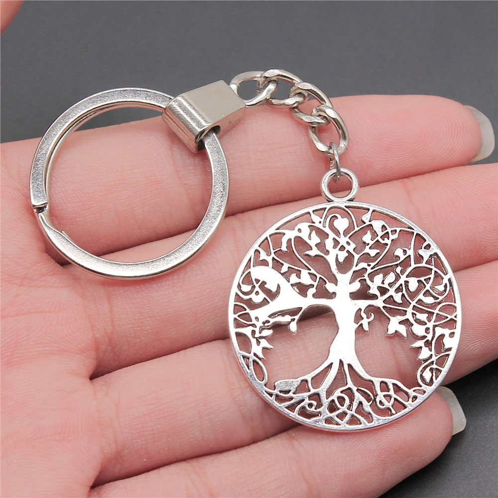Fashion Antique Silver Color 40x35mm Tree Of Life Charms Pendants Key Chain Keyring For Men & Women