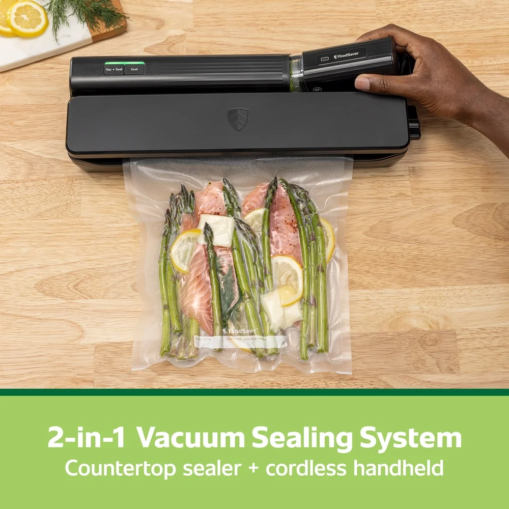 2-in-1 Handheld Countertop Vacuum Sealing System Cordless Vacuum Sealer Marinate Mode Compact Design Airtight Food Storage
