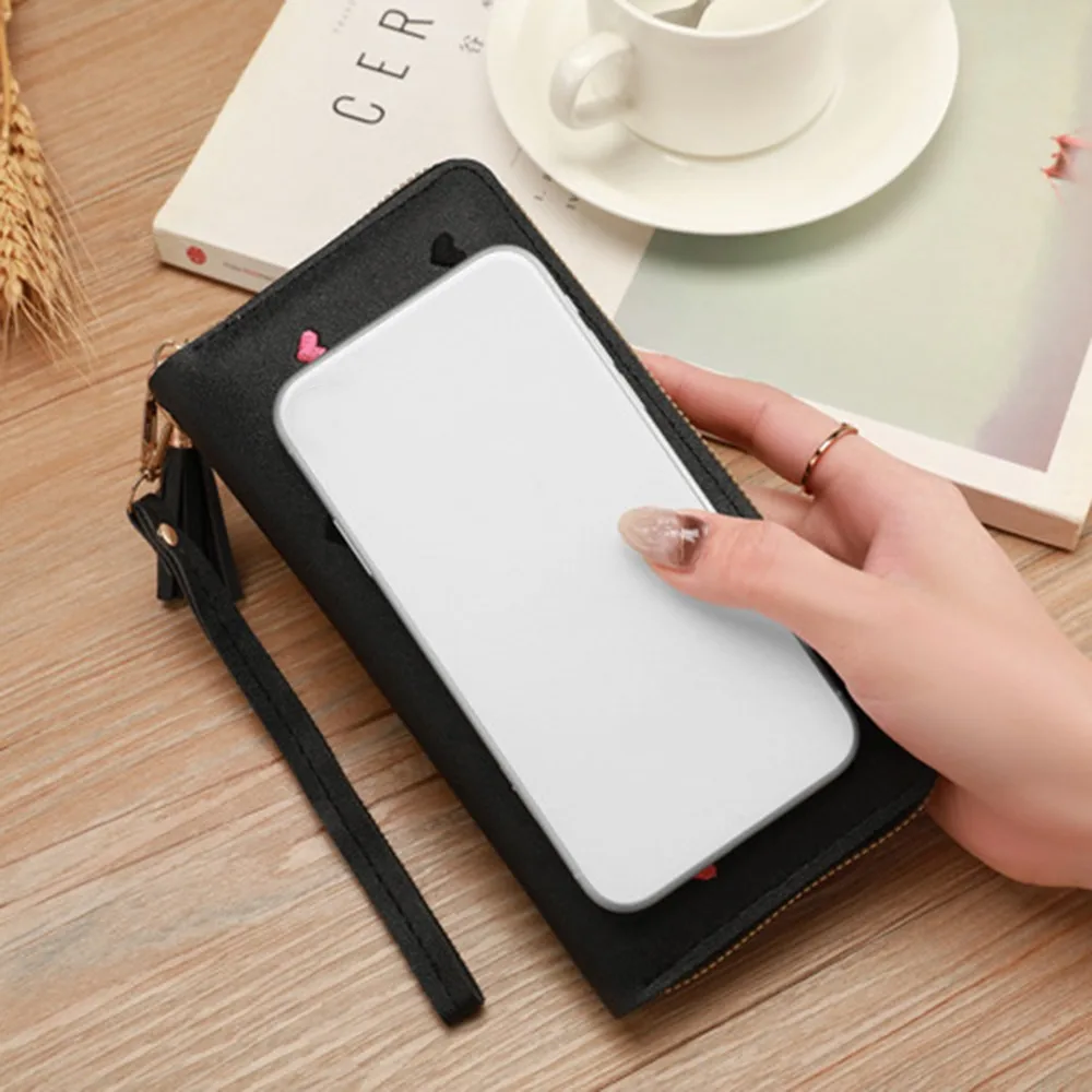 

Simple Korean Women's Long Wallet Long Tassel Love Heart Large Capacity Wallet Multi-Cards Holder Sweet Clutch Bag Girls