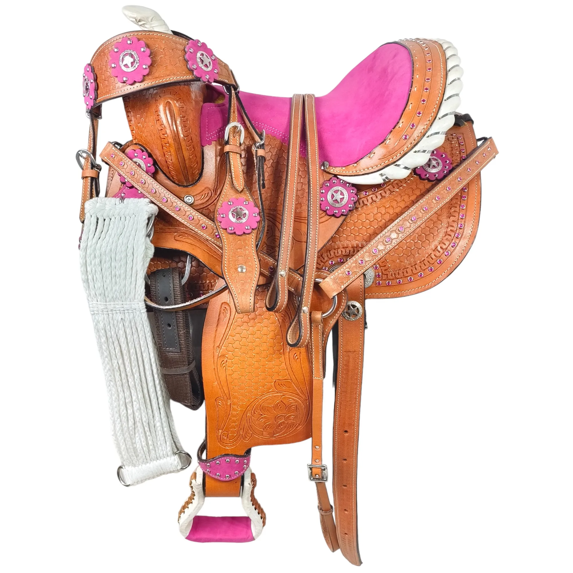 

Handmade Premium Quality Leather Western Barrel Racing Horse Saddle Trail Custom Size Design Color With All Accessories Included