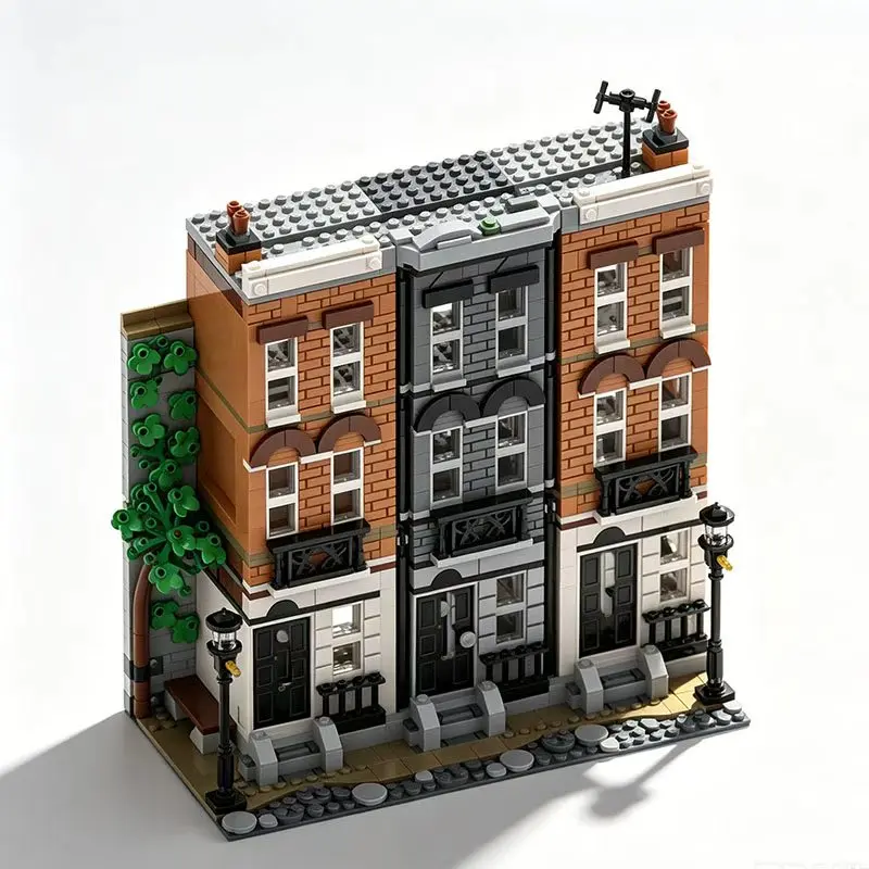 

MOC European Retro Townhouse Street Scene Building House Small Particle Assembly Block House Model Toy Gift 1148pcs