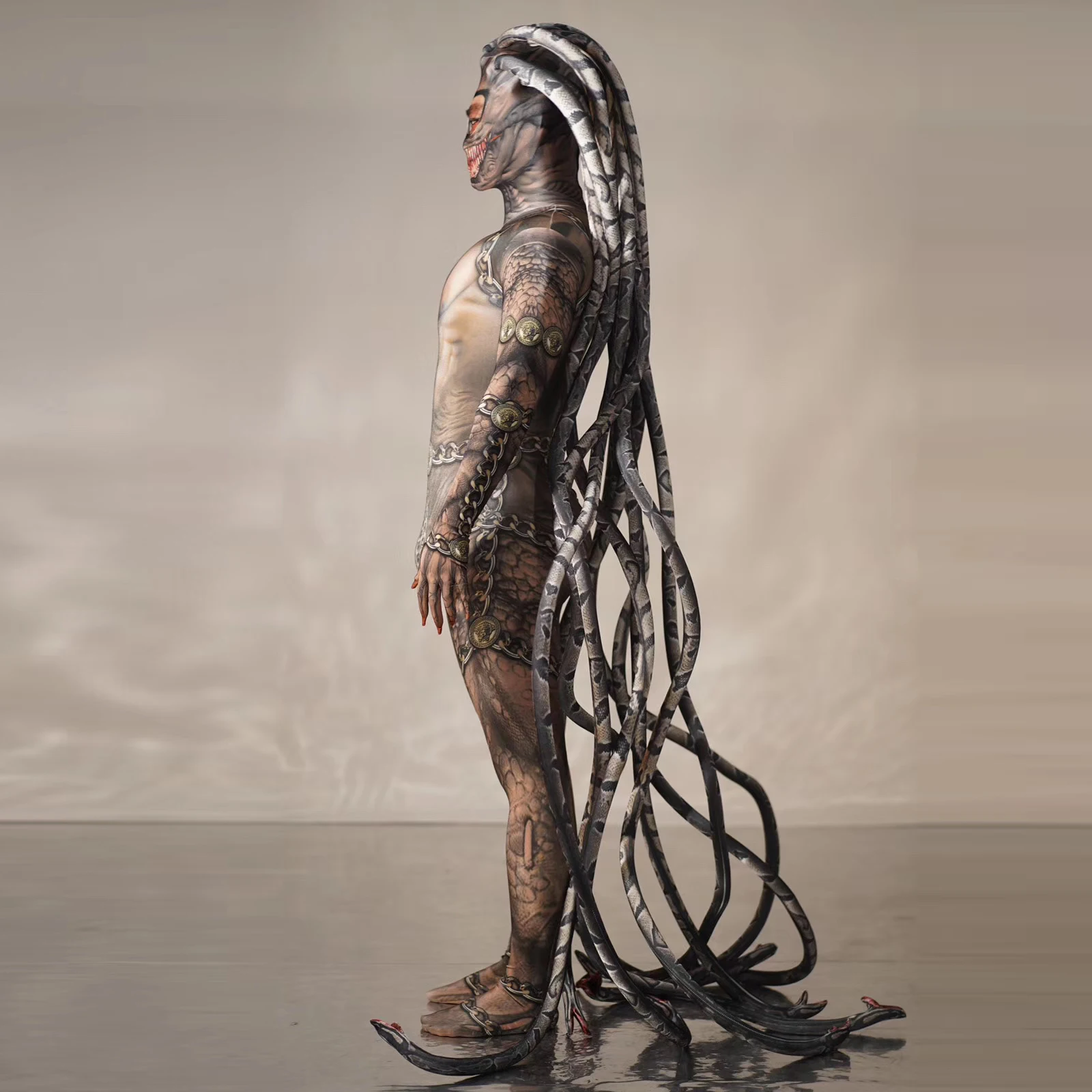 بدلة قفز مطبوعة على شكل ثعبان رعب مثيرة للرجال والنساء أزياء الهالوين GOGO لحفلات أعياد الميلاد والنوادي الليلية أداء المسرح