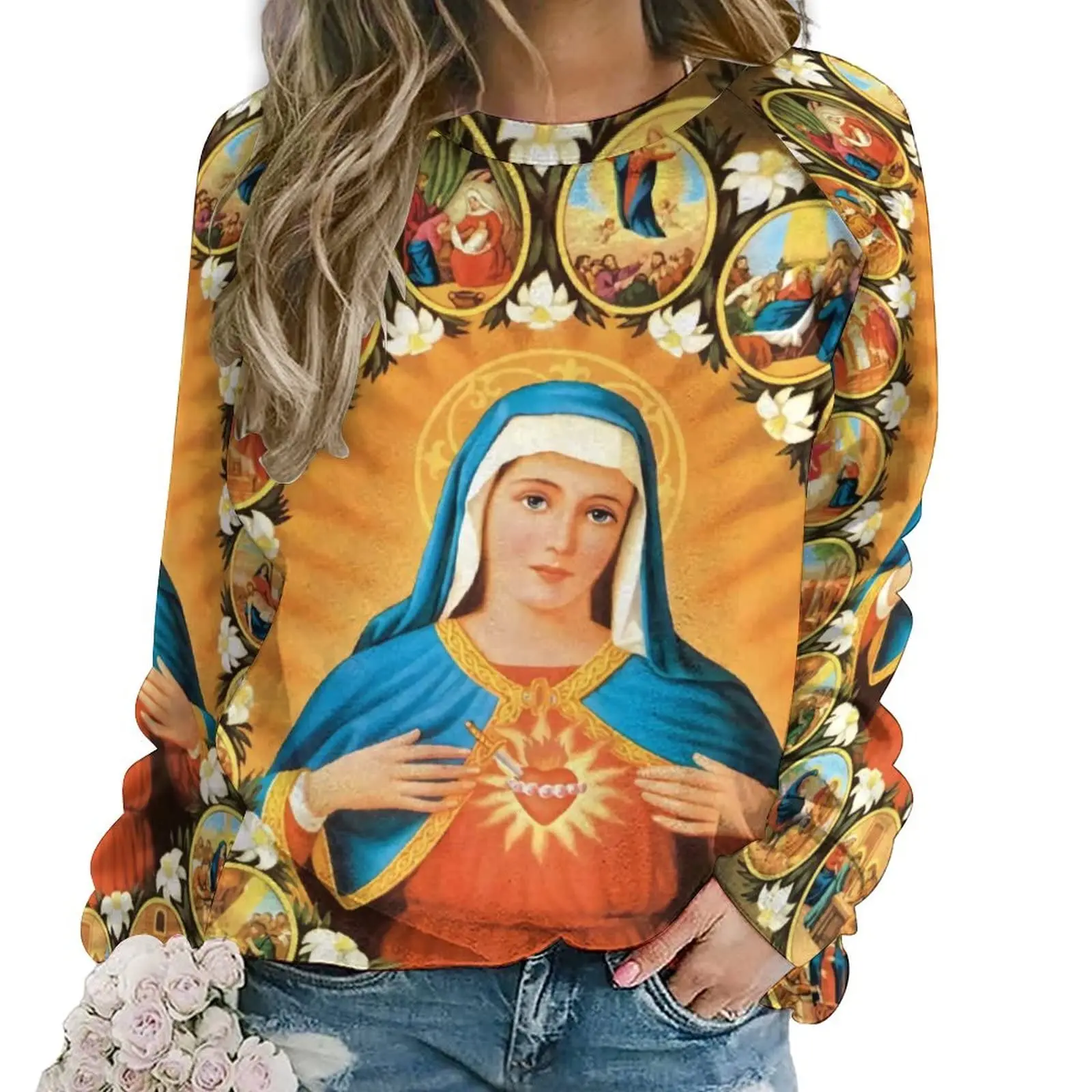 Virgin Mary Hoodies Our Lady of Guadalupe 3D Print Sweatshirts Women Y2k Hoodie Streetwear Oversized Pullovers Woman Clothing