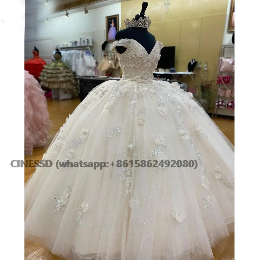 Quinceanera Jurken 2022 Off The Shoulder Baljurk Appliques Met 3d Flower Sweet 16 Jurk