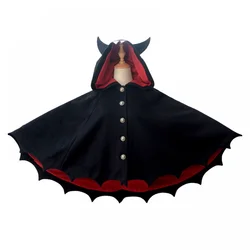 Fleece Poncho Hoodie Cloak Coat Winter Kids Halloween Gothic Punk Black Devil Bat Wing Demon Costume Lolita Ouji Hood For Girls