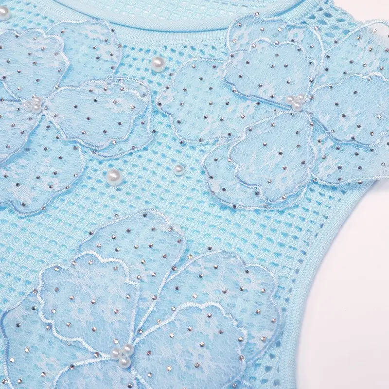 Elegant Women's Sleeveless Knitted Top Heavy Embroidery Rhinestone Summer Autumn New Style Floral Pattern T-shirt