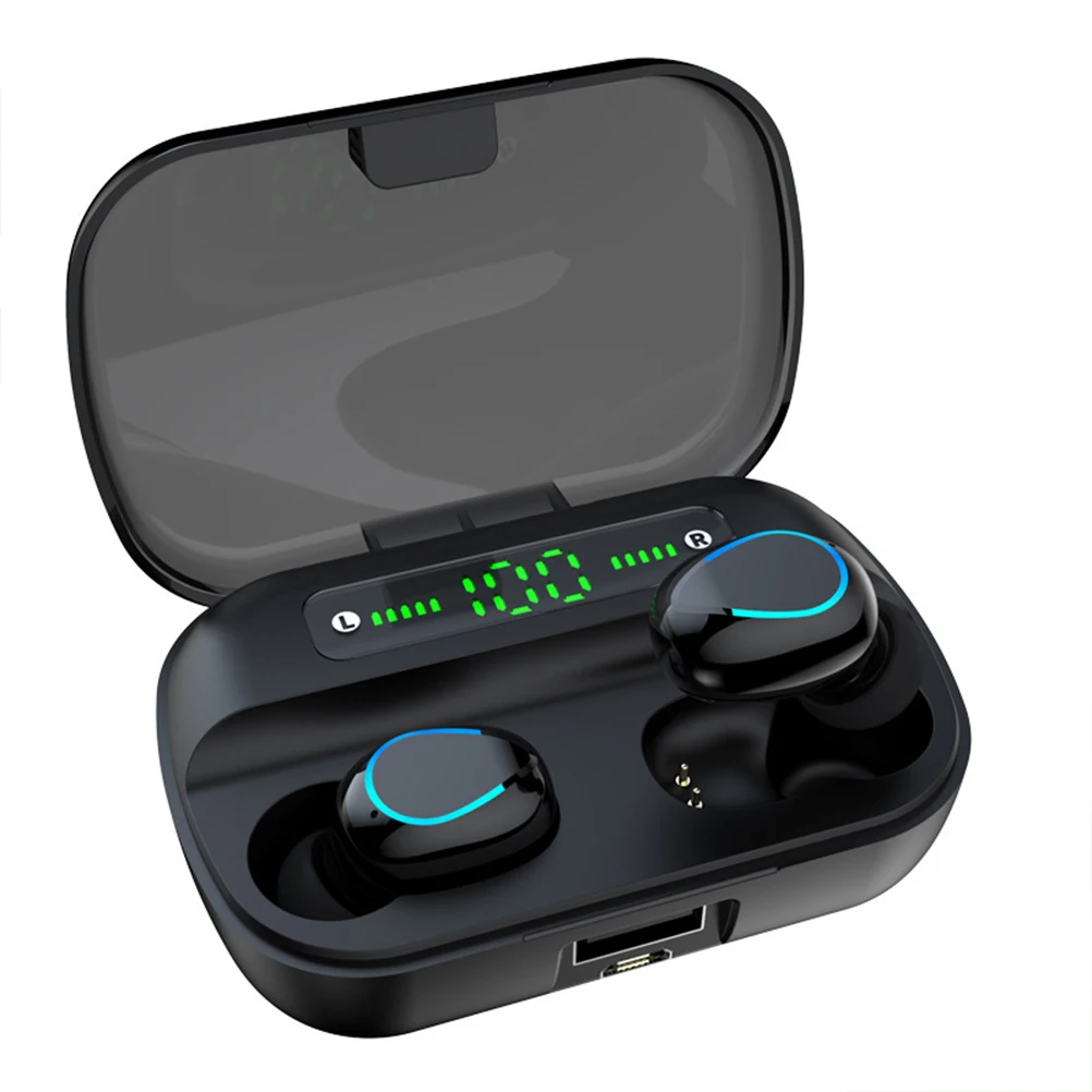 

2000Mah Waterproof Wireless Earphone Ipx7 Noise Cancelling Heavy Bass Earbuds U Shaped Portable Charging Case For Outdoor Black