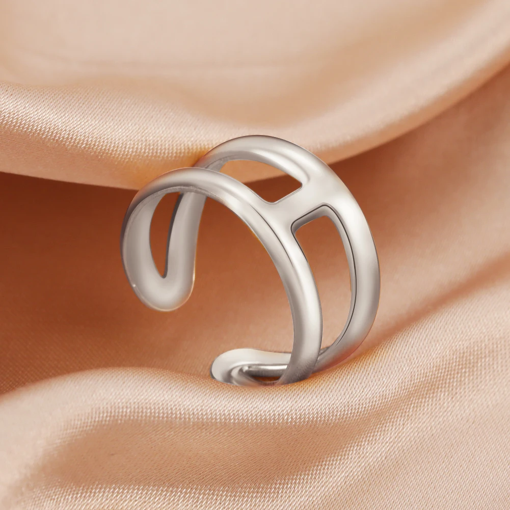 Cazador Letter H Shape Finger Rings for Women Adjustable Stainless Steel Ring Gold Color Mother Day Jewelry Gift Wholesale 2024