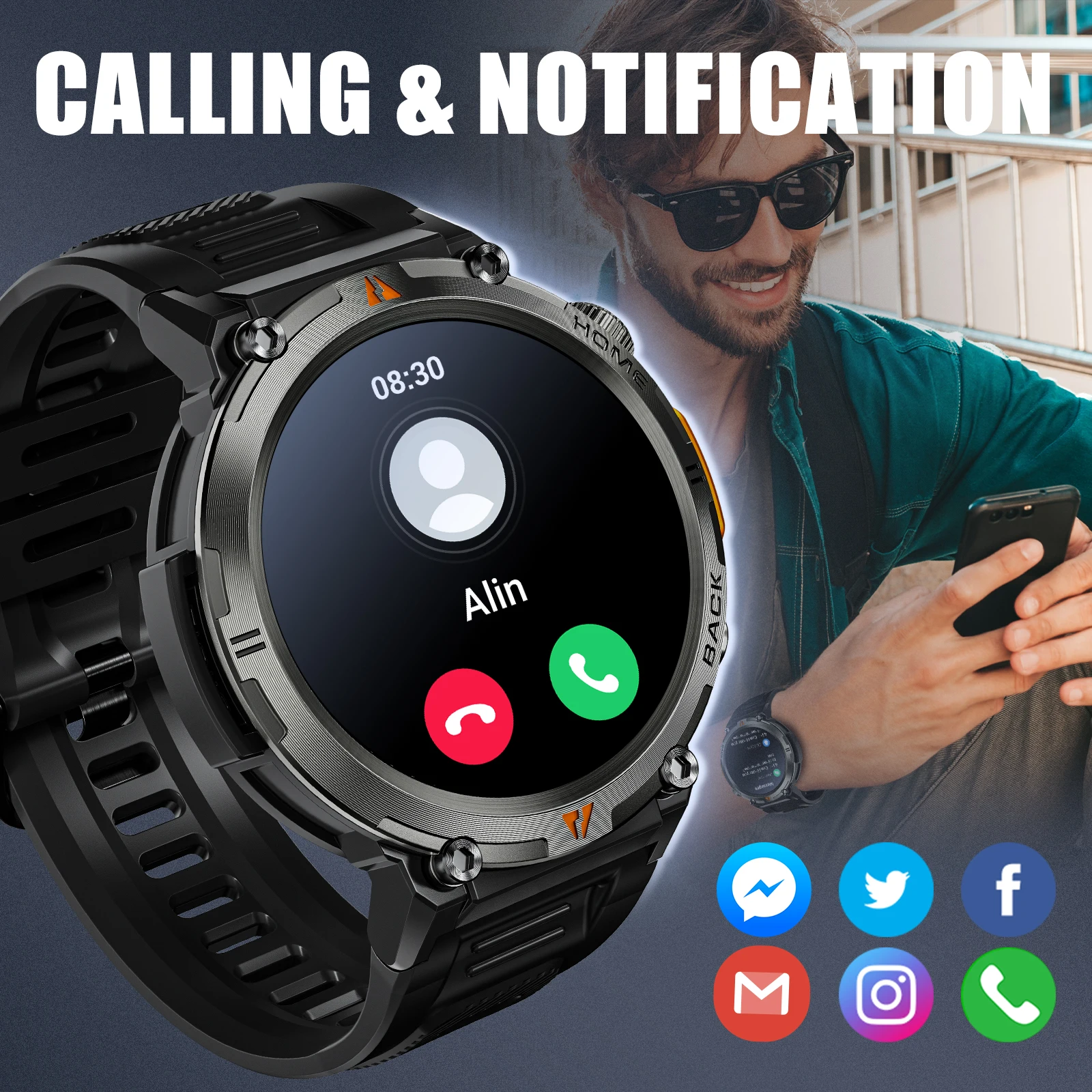 EIGIIS KE3 połączenie Bluetooth inteligentny zegarek mężczyźni w pełni dotykowy ekran monitor stanu zdrowia zegar z latarką mężczyźni SmartWatch dla