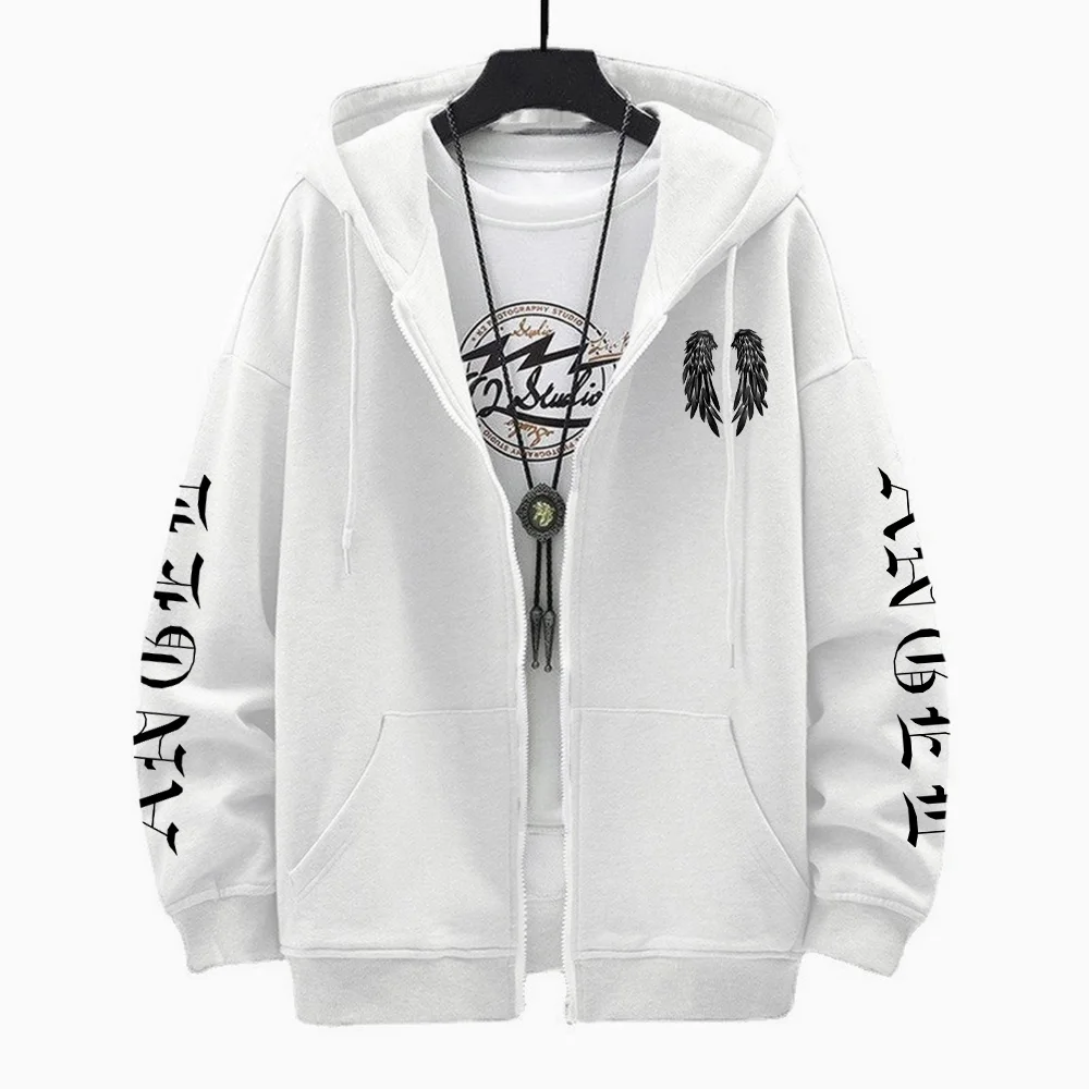 Angel Wings Personality Pattern Female And Man Zip Hoodies Harajuku Fleece Hooded Fashion Casual Pullovers Hip Hop Loose men Top