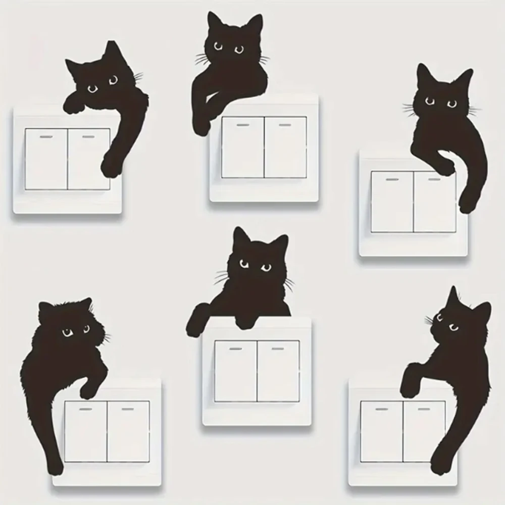 1pcs, 12 Black Cat Switch Stickers, Removable Waterproof Vinyl Wall Stickers, Suitable For Wall Power Switch Decoration