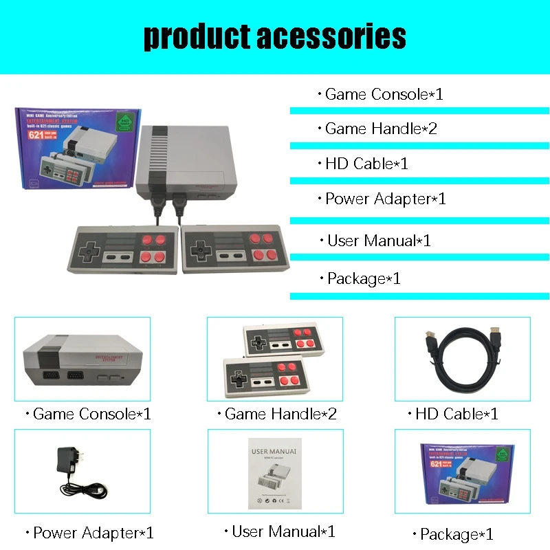 AV/HDMI NES Mini Classic Edition คอนโซลวิดีโอเกมย้อนยุคพร้อมตัวควบคุม 2 ตัวในตัว 600 เกม Nintendo คลาสสิก