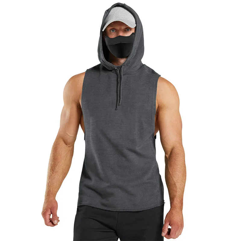 Tank Top Men\'s Solid Color Hooded Vest Sports Sleeveless shirt Quick dry Undershirt Gyms Running Fitness Vest Training Clothing