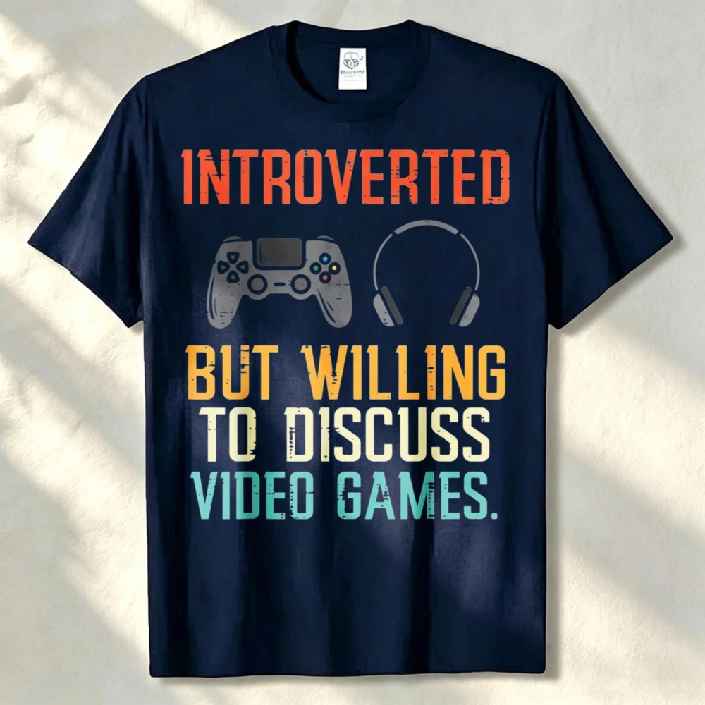 Introverts But Ready Discuss Video Games Gamers Men Boys Cotton T-Shirt Graphic T Shirts Harajuku Streetwear Men Clothing Tees