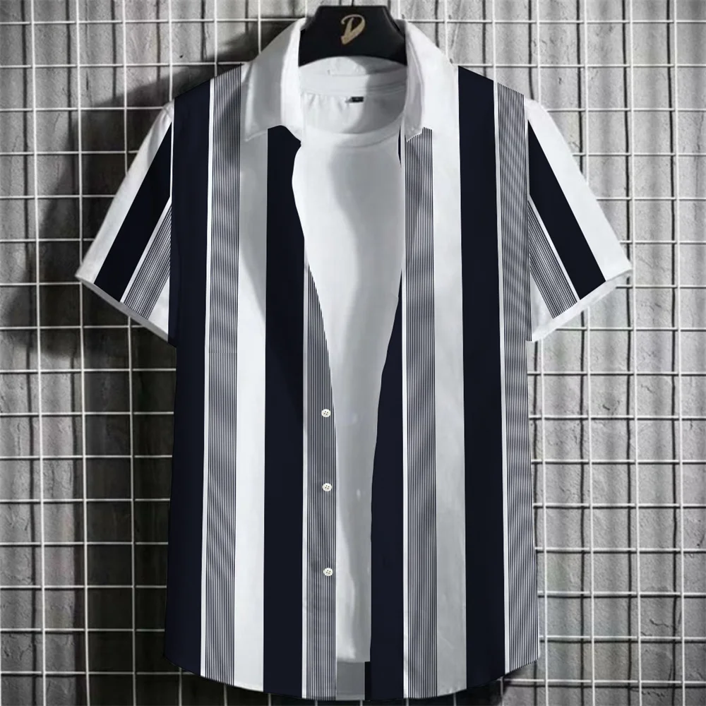 Stripe Men's Shirt Flower 2023 3d Print Shirt Casual Short-sleeved Tops Beach Party Shirts Man Hawaiian Shirt Male Clothes Loose
