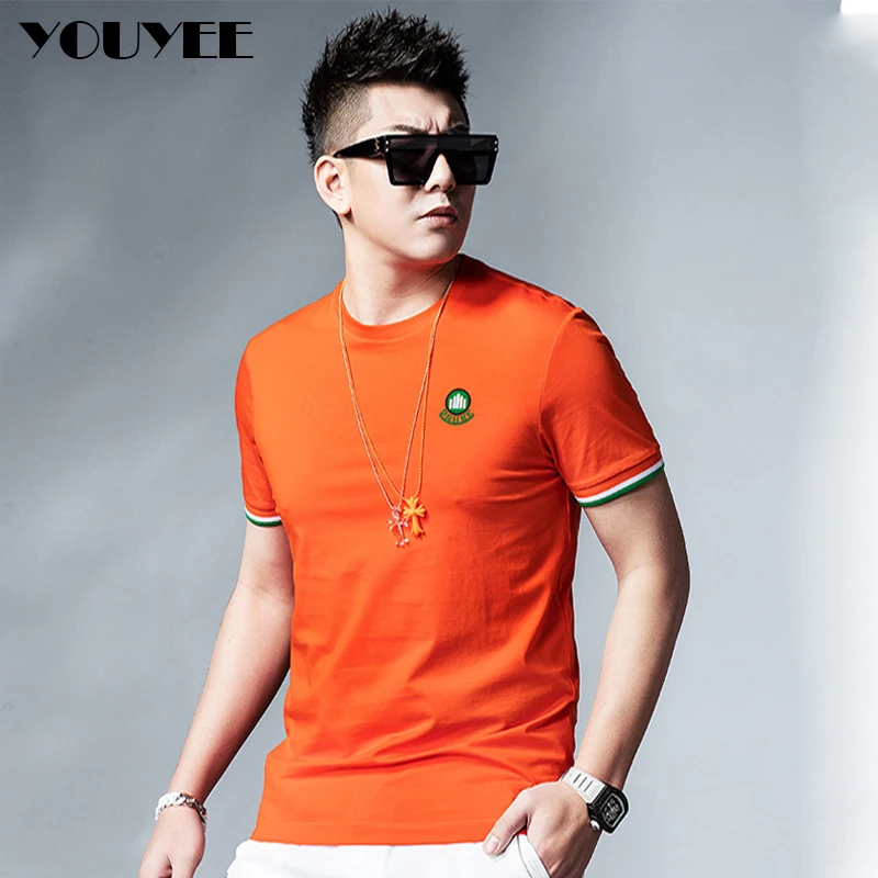 

T-shirt Men's Orange Mercerized Cotton Top 2022 Summer Round Neck Male Clothing Fashion High-quality Trend New Short Sleeve Tees