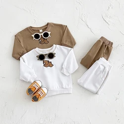 New Baby Sets Spring Autumn Lie Lie Bear Cute Embroidery Toddler Boys Girls Clothes Kids Tracksuit Suit Children Clothing