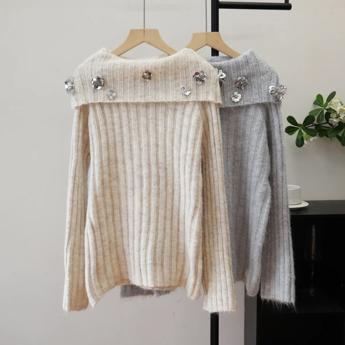 

Pullovers Women Tops Sweaters Off Shoulder Floral Jumpers Y2k Streetwear Elegant Splice Knit Work Casual Autumn Winter 2025