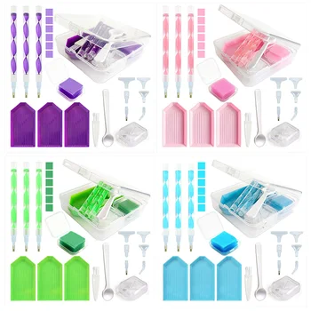 DIY Diamond Painting Tool Kit 4 Color Storage Box With Tray Wax Tweezers Pen Set 5D Diamond Embroidery Accessories Craft Tools 1