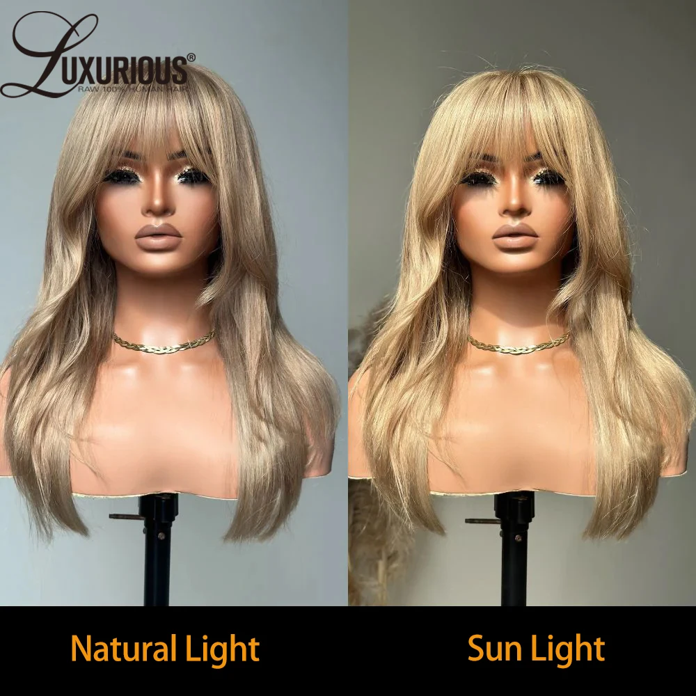 Luxurious Old Money Blonde Inspired Layered Colored Human Hair Wigs For Women Pre-Cut Lace Wig Glueless 13x4 Lace Front Wig 250%