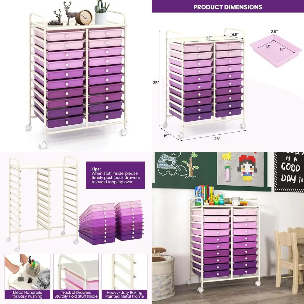 عربة تخزين دوارة متعددة الأغراض مع 20 درجًا لتنظيم مستلزمات المكياج والأدوات الورقية والحرف اليدوية