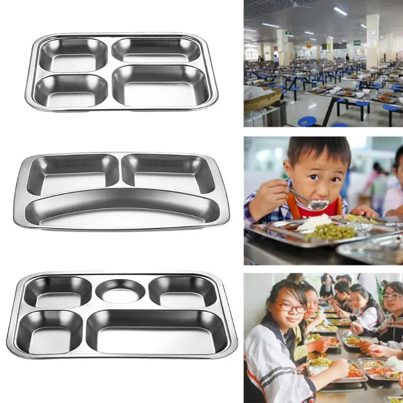 Divided Dinner Tray Compartment Plate Washable Reusable Durable Metal
