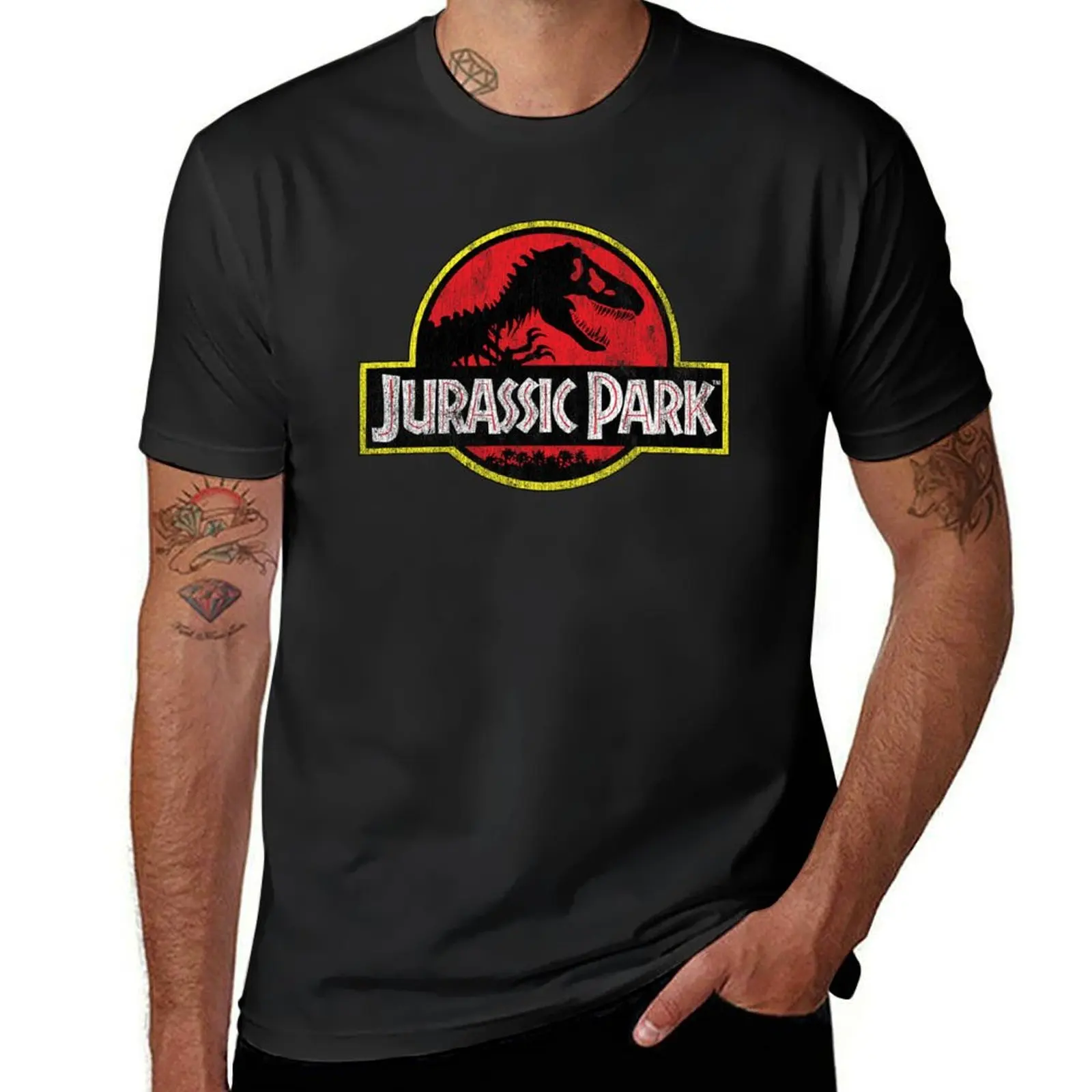 Jurassic Park Vintage Tyrannosaurus Rex Distressed Logo T-Shirt tees plain mens cotton t shirts