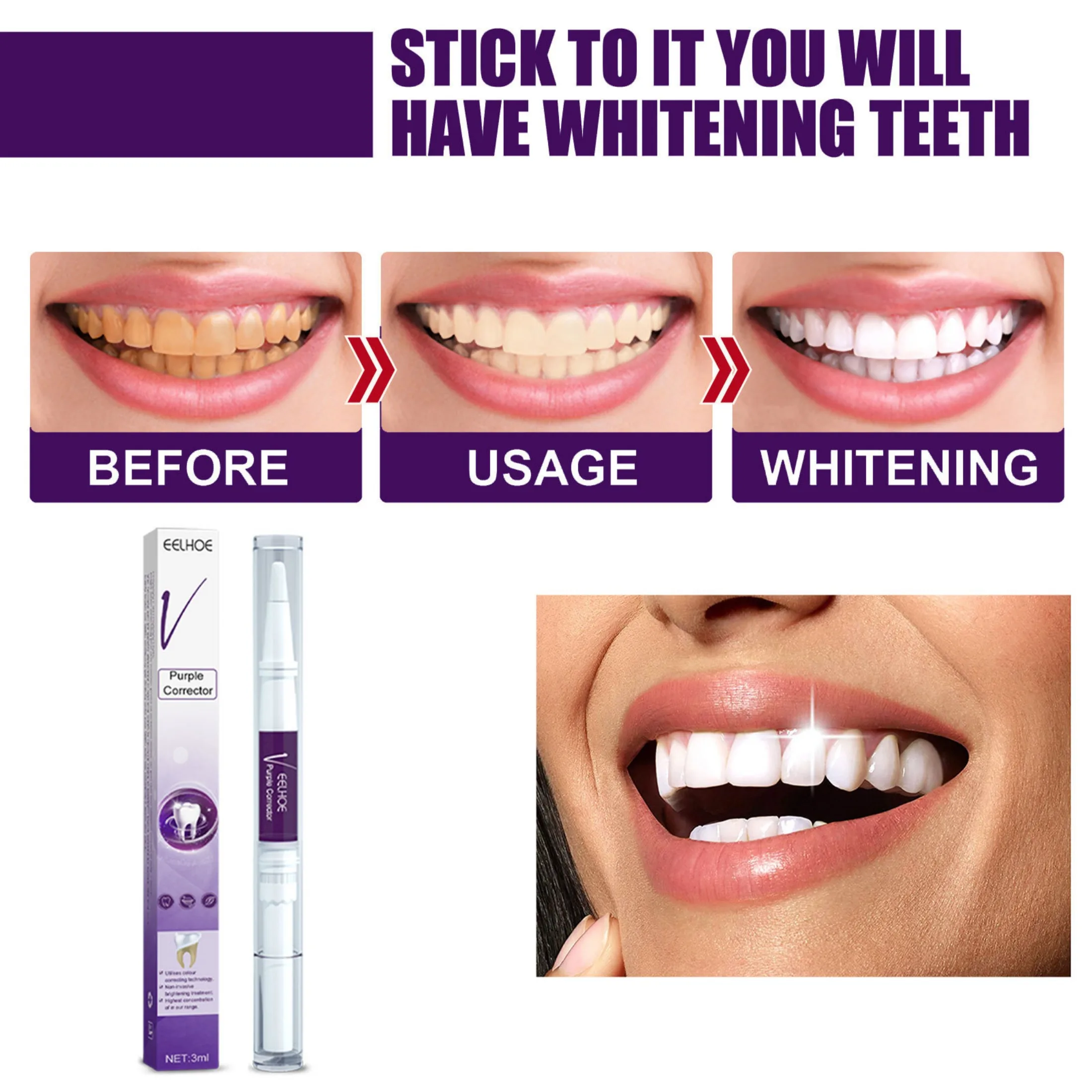 V34 Purple Whitening Toothpaste Cleans Mouth Fresh Breath Remove Yellow Stains Protect Teeth White Decontamination Care 2024